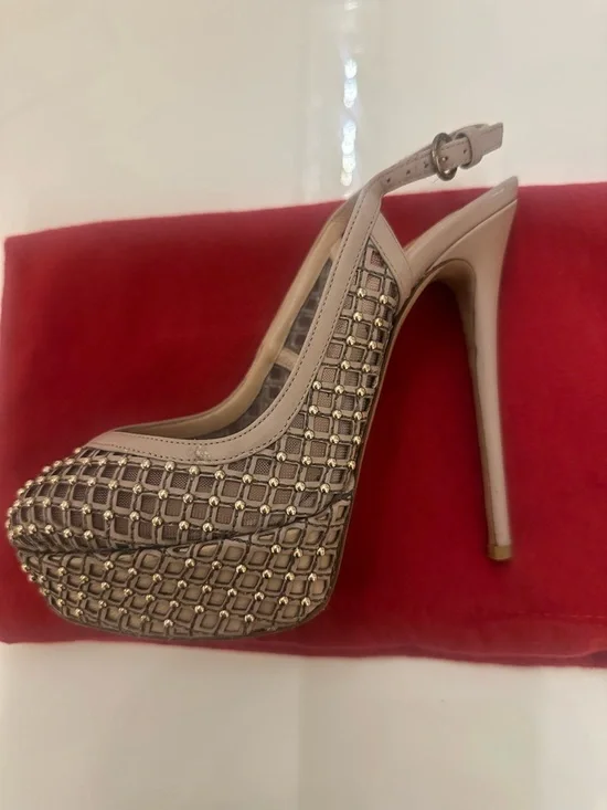 Valentino Taupe Studded Slingback Platform Pumps AUTHENTIC - Picture 8 of 9